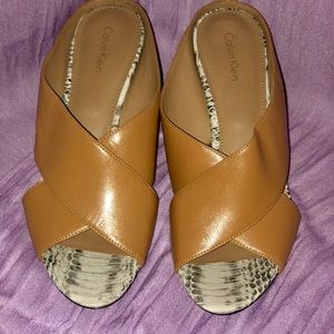 Calvin Klein Luce Snakeskin Embossed Mule Sandal